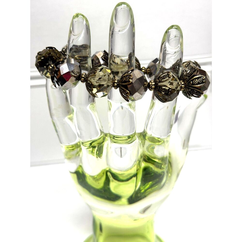 Vintage Large Crystal Beads Aurora Borealis Stretch Bracelet Smokey